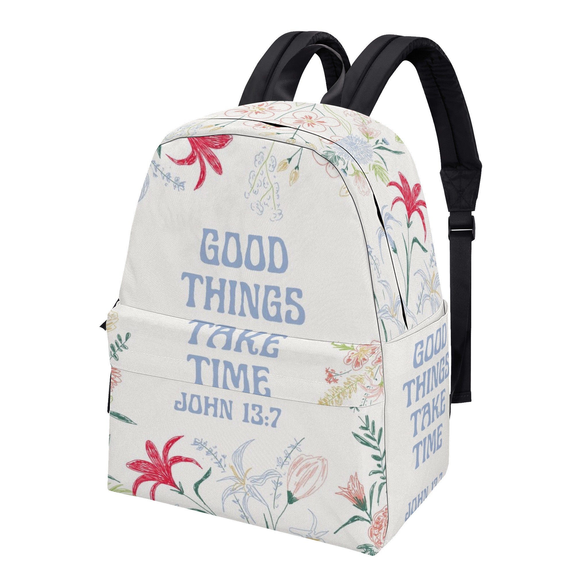 Good Things Take Time Backpack, Bible Verse Backpack, Christian Floral Backpack, Inspirational Faith School Bag, John 13:7 Backpack.PLAF31